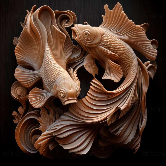 3D model Two  tailed fighting fish fish (STL)